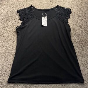 Brand new with tags black large top! Adorable lace sleeves